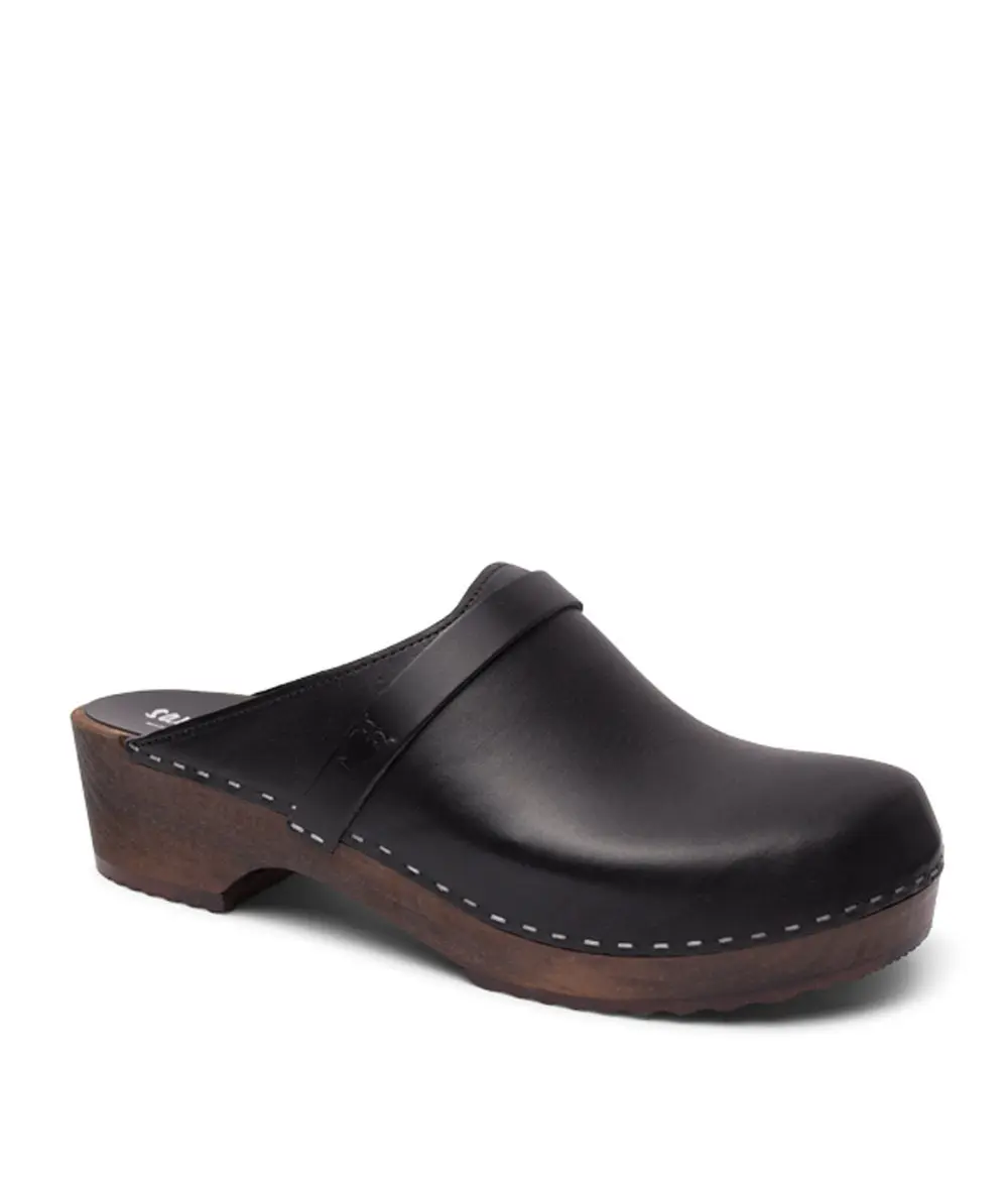 Swedish Wooden Clogs for Men / Malmö Mules / Mens Wooden Heel Shoes / Vegetable Tanned Leather Clog / Black