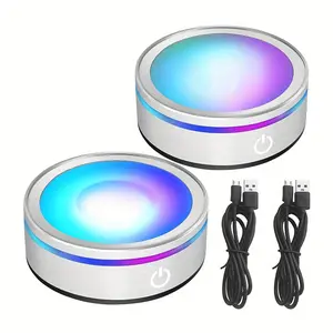 1pc Round Plastic USB Rechargeable LED Display Stand, For 3D Crystal Photo, Glass, Acrylic Or Transparent Translucent Material, Sensitive Color Changing Display Base With Touch Switch 3.11*3.11*1.06in