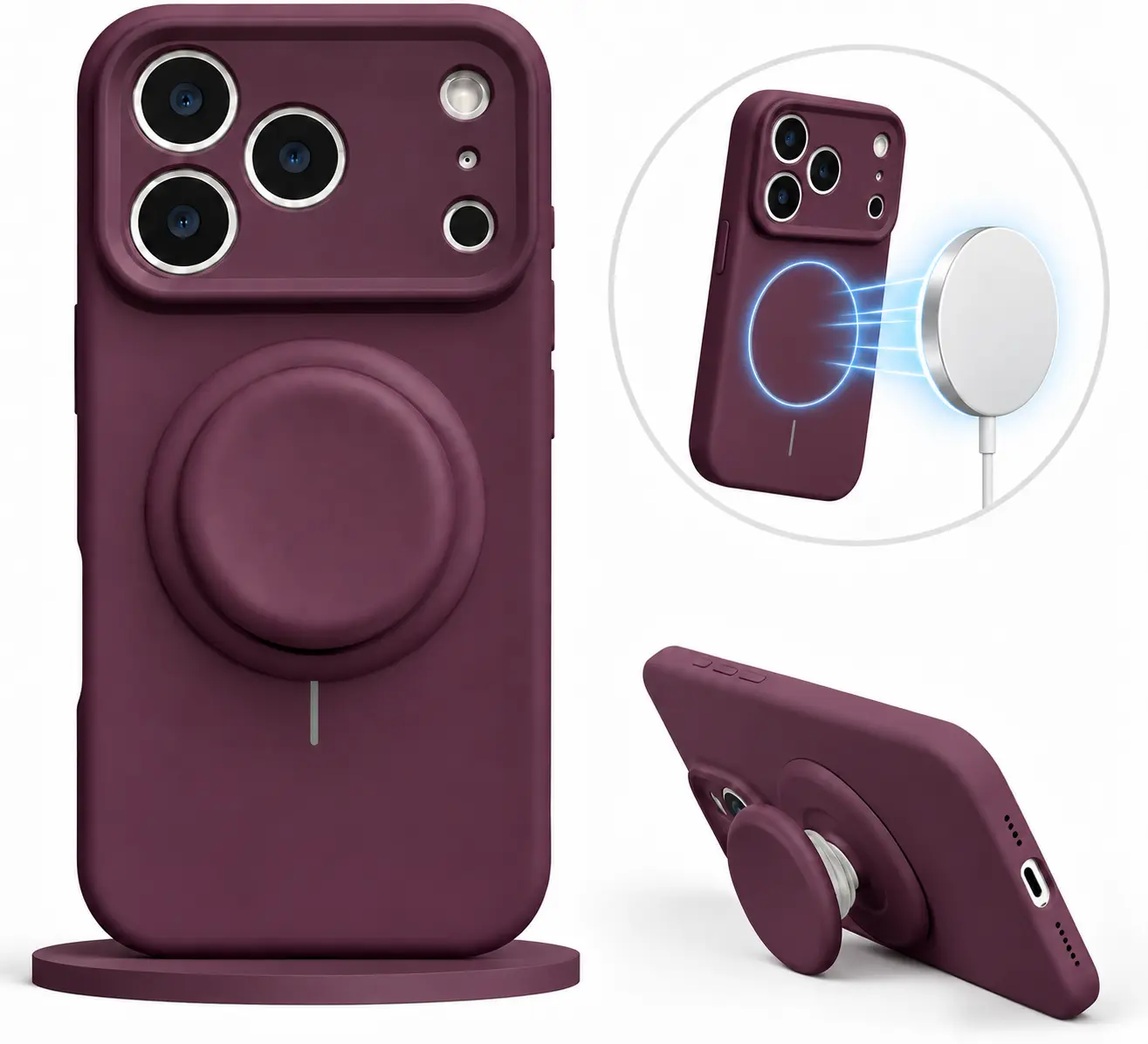 Magnetic Case for iPhone 18 Pro Max 17 16 15 14 13 12 Candy Color Case Compatible with MagSafe, 360° Rotating Grip Stand & Camera Control Cover, Ultra Slim Thin Premium Silicone Cover Shockproof Drop Protection Phone Case