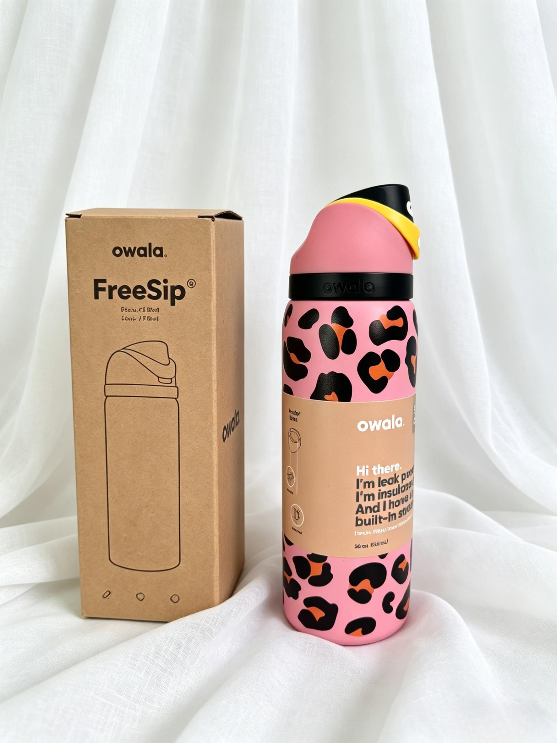 Owala 32oz Insulated Water Bottle, Pink Leopard Print, Double-Walled Stainless Steel, Leak-Proof Sip Lid, Sweat-Proof, Great for Hiking, Camping & Commute Drinkware Flasks Bottled Mug Tumbler Portable purple poinsettia black cherry can new Glow in Dark