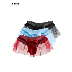 Womenswear Lace Trim Mesh Thong for Women | Low Waist, Adjustable Bow | Valentine‘s Lingerie Elegant Black Soft Smooth Fabrics