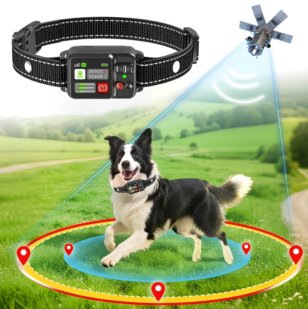 Invisible GPS Wireless Dog Fence System with Rechargeable Waterproof Containment Collar - Adjustable, Flexible Setup, 49-6561ft Boundary Control, 3 Training Modes (Beep,Vibration,Shock), Greater Accuracy, Extended Use for All Dog Sizes, Outdoor Training