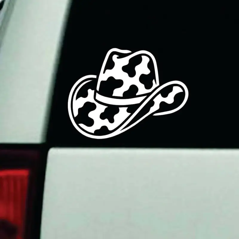 Cowboy Hat Cow Pattern Car Decal Truck Bumper Sticker Window Windshield Vinyl Girls Cute Country
