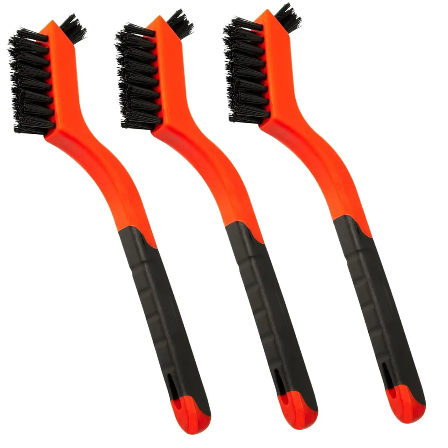 3pcs Durable Nylon Bristles Crevice Cleaning Brush Set - 7 In/7-inch Long Curved Grip Handle, Portable Rust & Dirt Removal Tool for Home Kitchen, Bathroom, Various Surfaces, Different Purposes & Efficiency