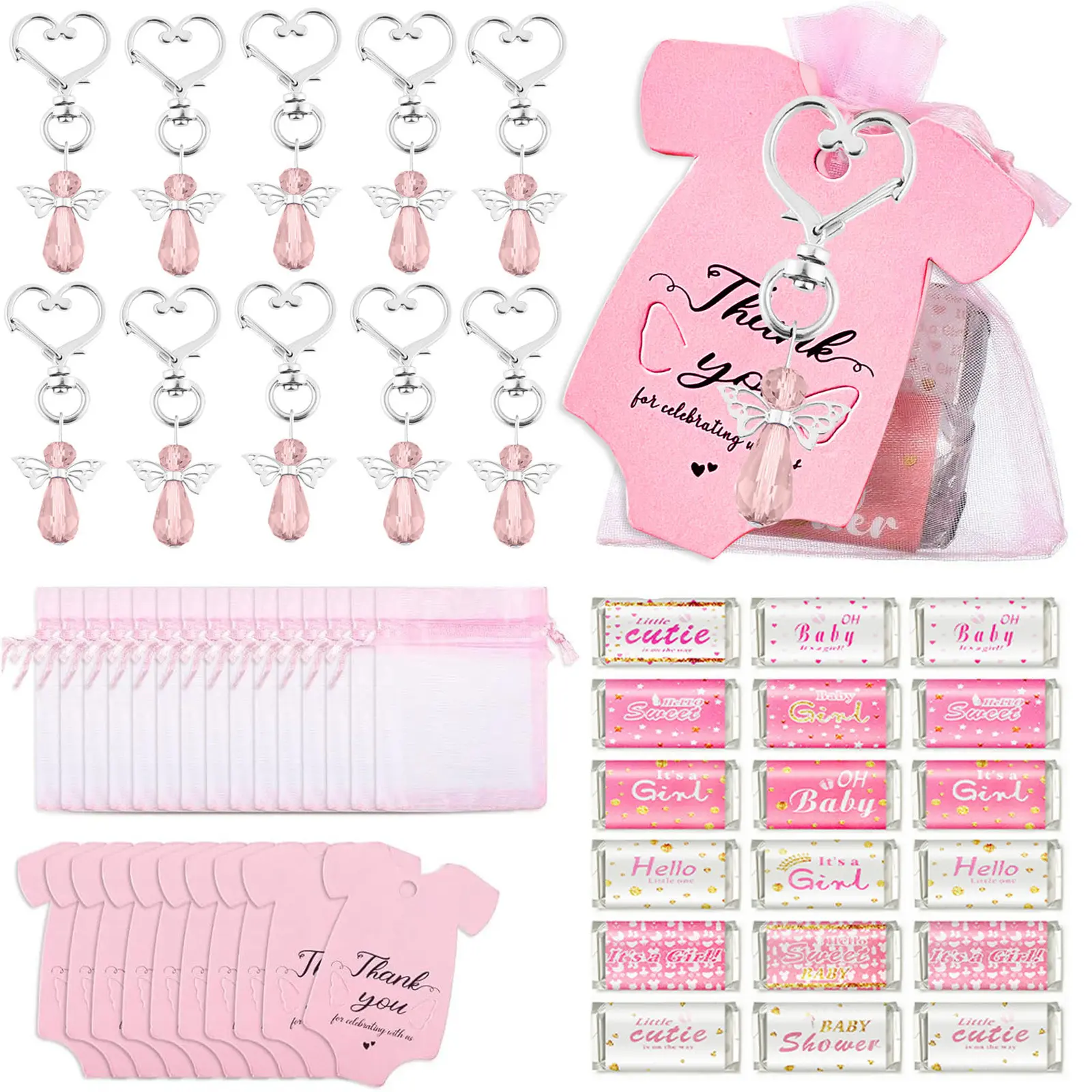 Festive Party Gift Set, Party Gift Packs, Gift Package, Gender Reveal Gifts, Gender Reveal Keychain Tags Stickers, Baptism Chiffon Bag, 6/12/24 Pieces, Perfect for Celebrations