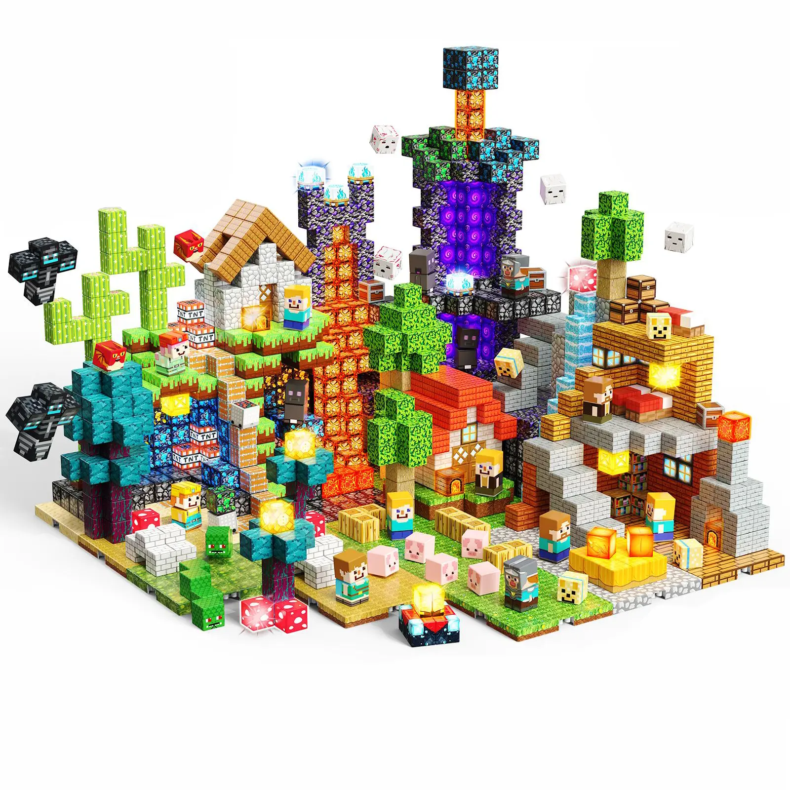 200PCS Magnetic Blocks with 8 Base Plate - 24PCS Light Blocks,Magnetic Construction Cube for Kids,STEM Sensory Educational Toys for Boys & Girls & Autism Ages 3+ Birthday Gifts,summerwins