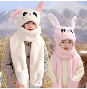 Upgrade Version Plush Bunny Hat Set – Press & Pop Ears + Scarf-Gloves & Wiggly Tail | Cozy Matching Family & Couple Present | Adorable Creature Hats for Kids, Parents & Besties | Perfect for Christmas, Parties & Self-Love Winter Warm minish cap