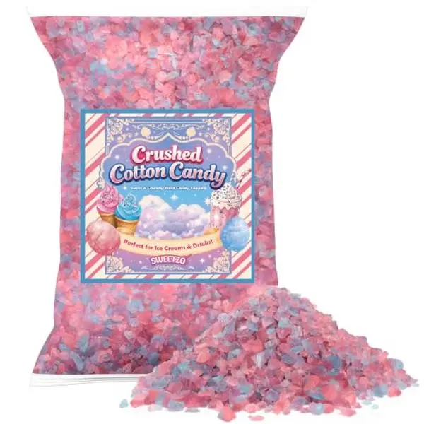 Cotton Candy Flavored Crushed Crunchy Topping, 12 Ounces | Dessert, Ice Cream, Cookie and Drink Topper, Resealable Bag, Pink and Blue
