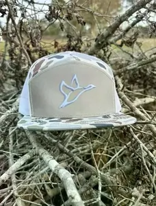 Flying Duck Icon 7-Panel Camo Trucker Hat – Brackish/White Mesh Snapback Hat 1