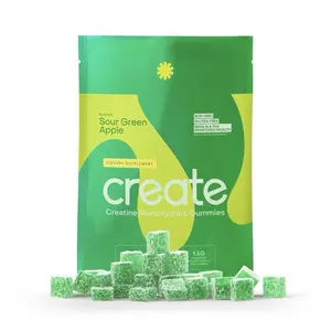 Create Creatine Monhydrate Gummies - Sour Green Apple Flavor - 90 ct - Non-GMO, Gluten-Free Dietary Supplement - Edible Fitness Healthcare - Vitamin Essential Aminos