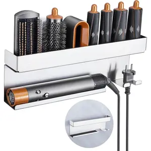 Storage Hair Dryer Holder for Curling Iron Wands Accessories, Hair Straightener Holder, Wall Mount Hair Tool Organizer for Styler Attachments,Stainless Steel Curling Iron Holder Organizer for Bathroom