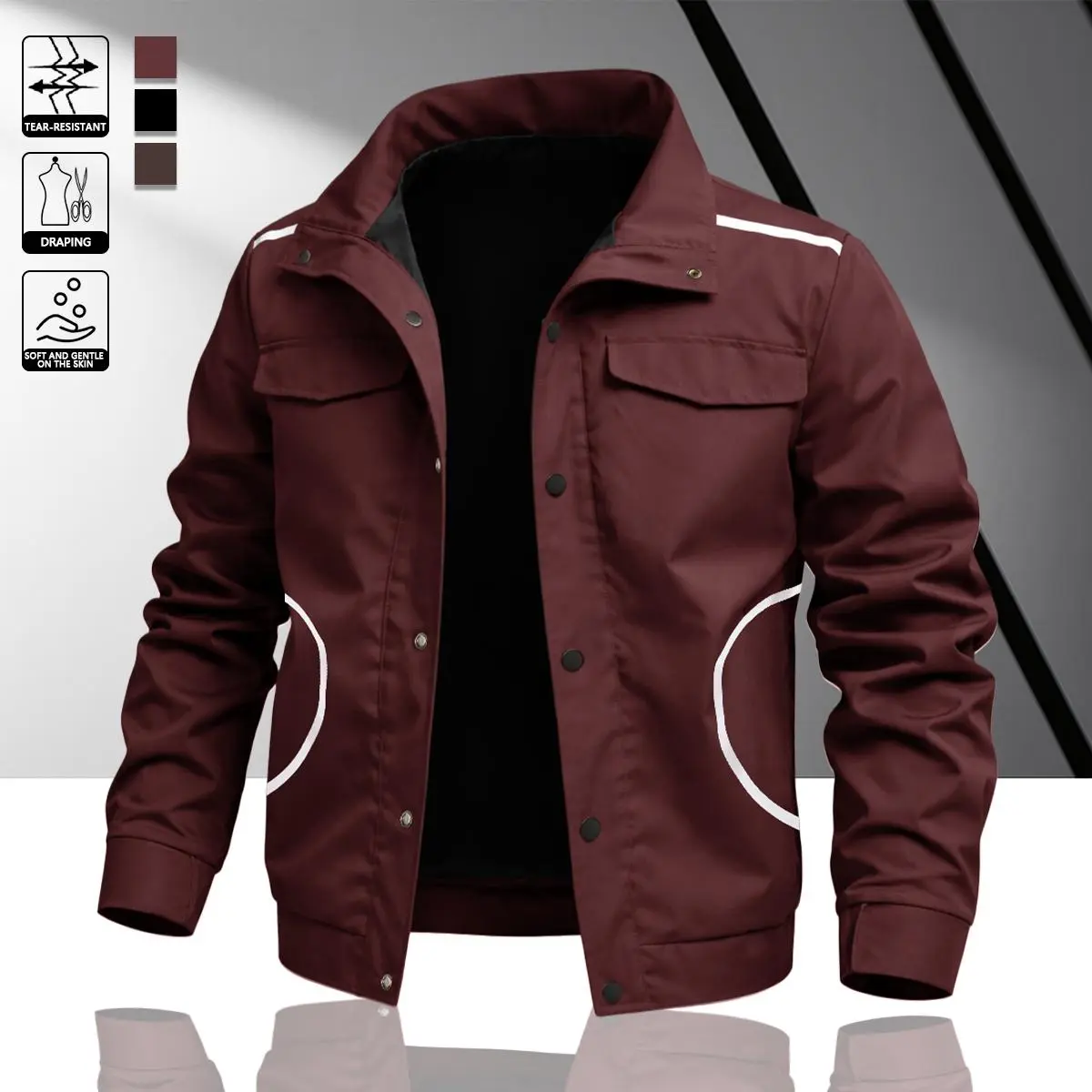 Men's spliced sports outdoor windproof jacket, suitable for daily wear, outdoor sports and other occasions. Can be used as a gift for friends and boyfriends, men's stand up zipper jacket, spliced long sleeved jacket, outdoor windproof jacket, autumn style