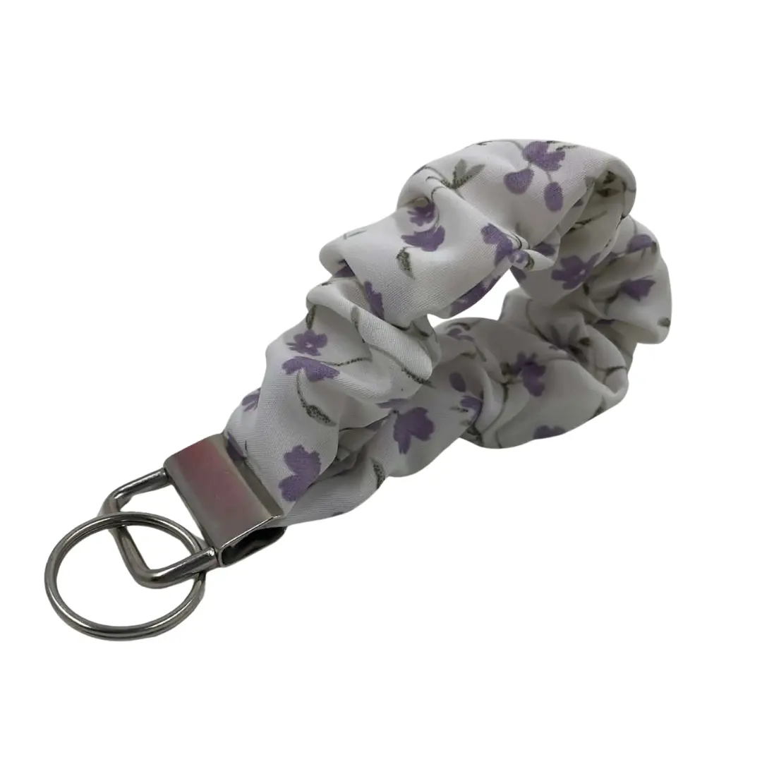 The VIOLETTA Floral Scrunchie Keychain - 7" Handmade Romantic Wristlet Accessory for Keys, IDs, Soft Fabric