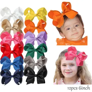JoyBowie 12-piece Set of 6-inch Solid Color Hair Bows for Girls Vibrant and Versatile Hair Accessories boutique baby girl hair bows