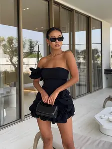 Summer New Women's Dress, Ruffle Flower Bud Waistcoat Dress, One Shoulder Bustier Skirt, Elegant Evening Gown, Perfect for Special Occasions,Ruffle Mini Dress,One Shoulder Party Dress,3D Floral Cocktail Dress,Asymmetric Bodycon Dress,Statement Floral Mini