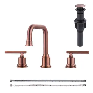 WOWOW Vintage Brass Widespread Bathroom Faucet - 3-Hole, 2-Handle, 8-in Vanity Tap with Quick Connect, Adjustable Span, Easy Install, Popup Drain & Supply Lines (Rose Gold, Farmhouse Home Decor, Rustic Style), Rustic Farmhouse Decor