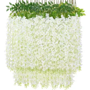 6 Pack Wisteria Hanging Flowers 3.6 Feet Hanging Garland, Silk Artificial Wisteria Flower Vine String for Wedding