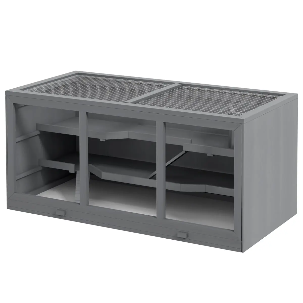212 Main D51-427V00GY PawHut Extra Large Wooden Hamster Cage with Opening Roof, Hut & Ramps, Gray