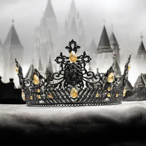 Black Lion King Crown Gothic Black Crown with Blue Crystal Accents Prom Headwear Prince Diadem Renaissance Crown for Halloween
