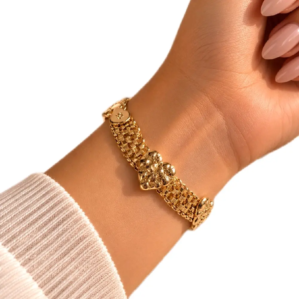 Women’s Heart Nugget Bracelet – Brazilian Plated Stainless Steel