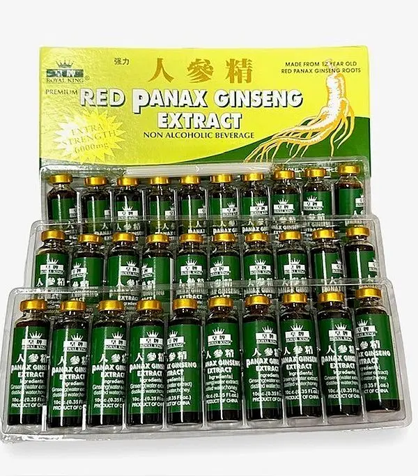 Royal King Red Panax Ginseng Extract Dietary Supplement Drink - 6000mg Healthcare Herbal Energy Supplement, 30-Bottle Pack, 0.33 Fl Oz, No Preservatives