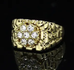 Men’s Iced Nugget Pinky Ring – Gold Plated CZ Hip Hop Statement Jewelry