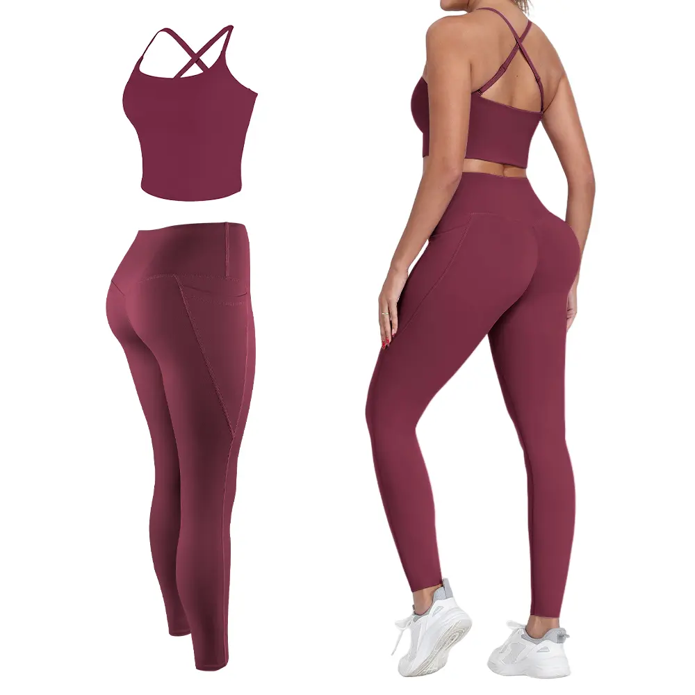 2-Piece Set - Bra+Legging - Wine