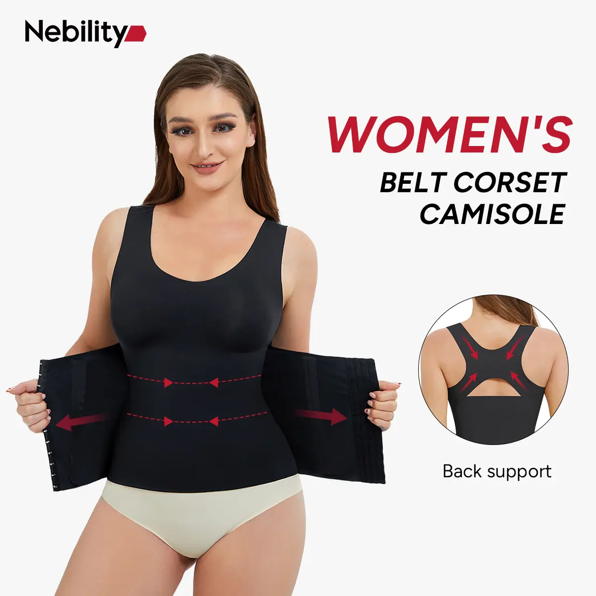 Nebility Shapewear Tank Top for Women with Built-in Bra, Solid Corset Style for Abdominal Control and Body Contouring, Abdominal Control Shapewear Tops