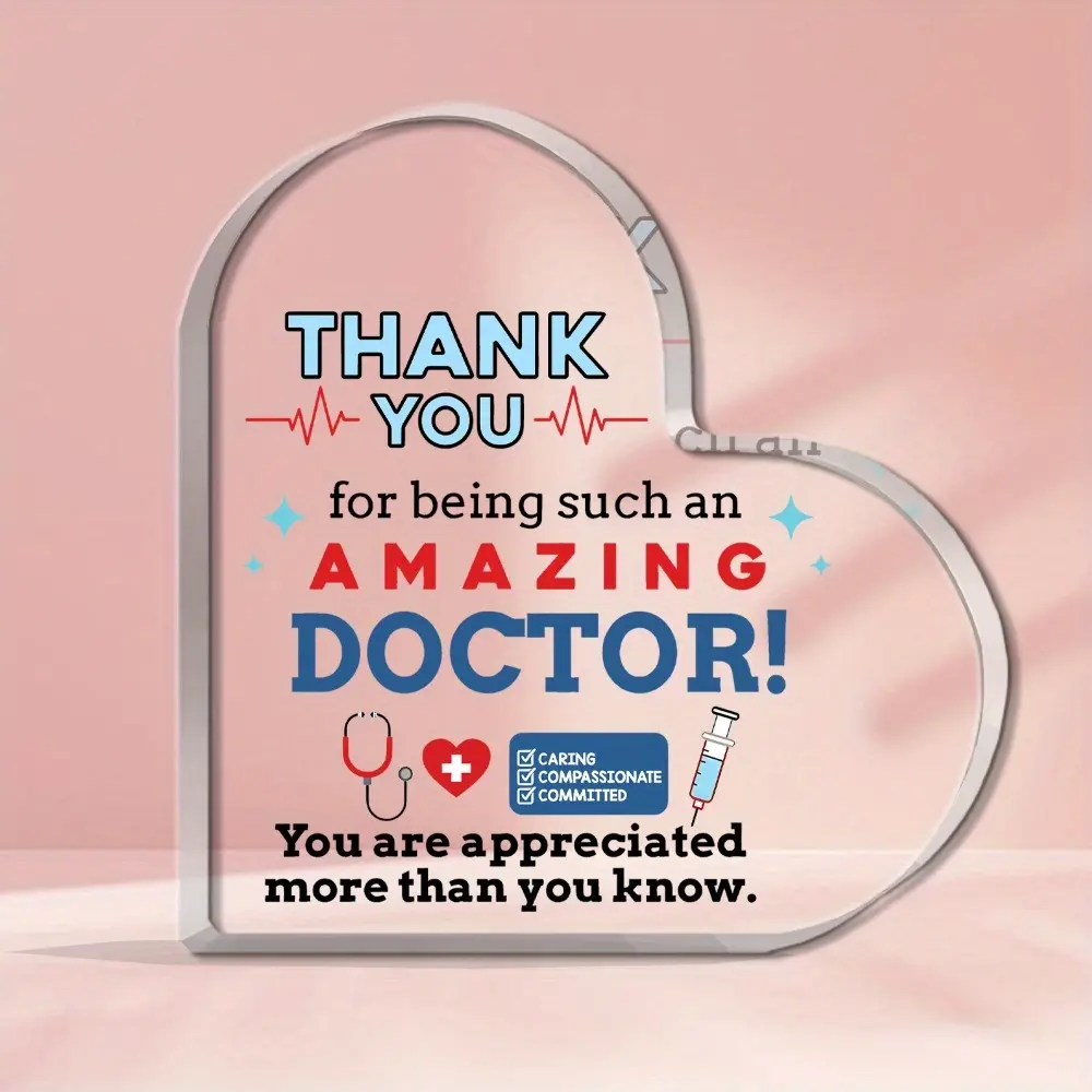 1pc Acrylic Heart-Shaped Doctor Appreciation Plaque, Thank You Award Trophy for Medical Professionals, No Electricity Needed, with Gift Box for Ideal Christmas, Retirement, Or Birthday Present for Halloween And Christmas
