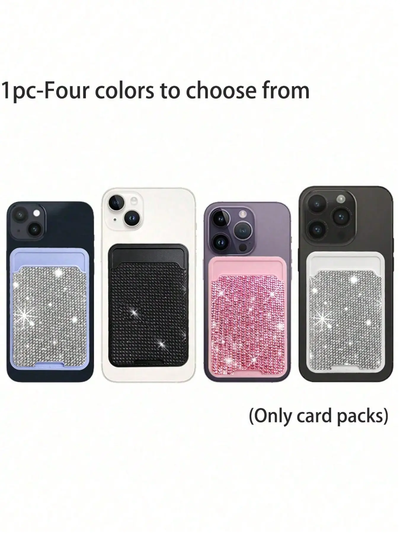 Fashion Luxury Sparkling Diamond Minimalist Phone Card Holder, Universal Sticky Back Wallet Pocket, Mobile Phone Cellphone, Suitable for Most Smartphones