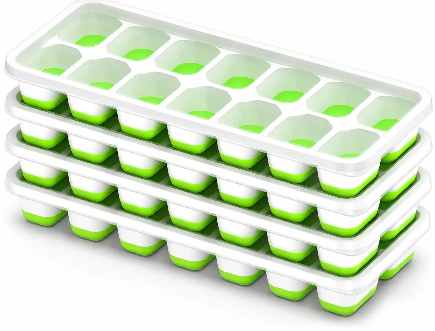 4-Pack Stackable Ice Cube Trays with Lids, 56-Total-Cube Durable Silicone & Plastic Ice Molds, Easy-Release for Cocktails, Coffee & Drinks