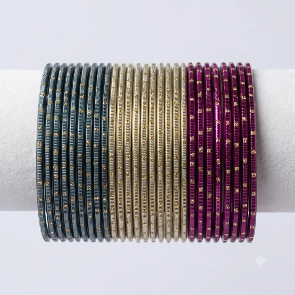 Size 2.6 - Silk Dotted Metal Bangles Set