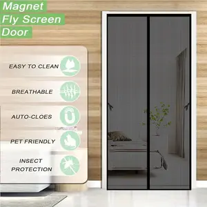 Magnetic Screen Door, Hands-Free Mesh Door Curtain with Storage Buckets, Windproof Pet Friendly Mosquito Net for Summer, Fits Bedroom, Kitchen, Garage Door, Durable Home Screen