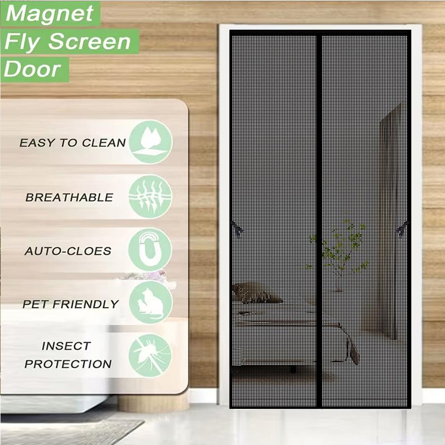 Magnetic Screen Door, Hands-Free Mesh Door Curtain with Storage Buckets, Windproof Pet Friendly Mosquito Net for Summer, Fits Bedroom, Kitchen, Garage Door, Durable Home Screen