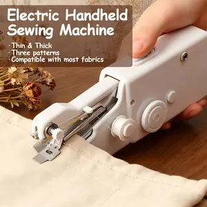 Compact Handheld Sewing Machine Kit - Portable Sewing Machine, Fast Sewing, Portable Quick Sewing Tool For Fabrics, Garments, Etc. - Battery Powered (includes Needle, Needle Threader, Thread Spool Pin, Fabric Sample, Two Bobbins)