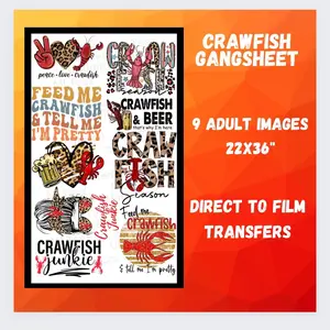 PreMade Crawfish Bugs DTF Gang Sheet 22x36 with 9 adult transfers