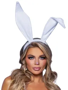 Leg Avenue Women's Bendable Velvet Bunny Ears Headband - White, 1 Size Fits Most, Feminine Style, Bendable Tips, Comfortable Band, Halloween Cosplay Prop Accessory