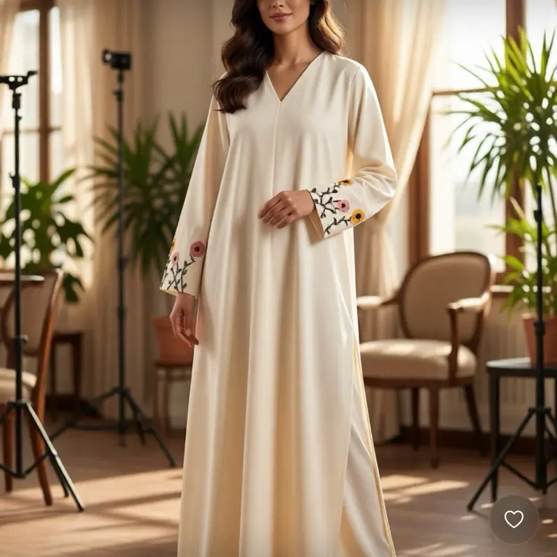 Handmade embroidery Abaya ivory with flowers
