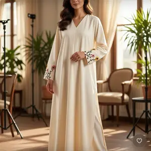 Handmade embroidery Abaya ivory with flowers