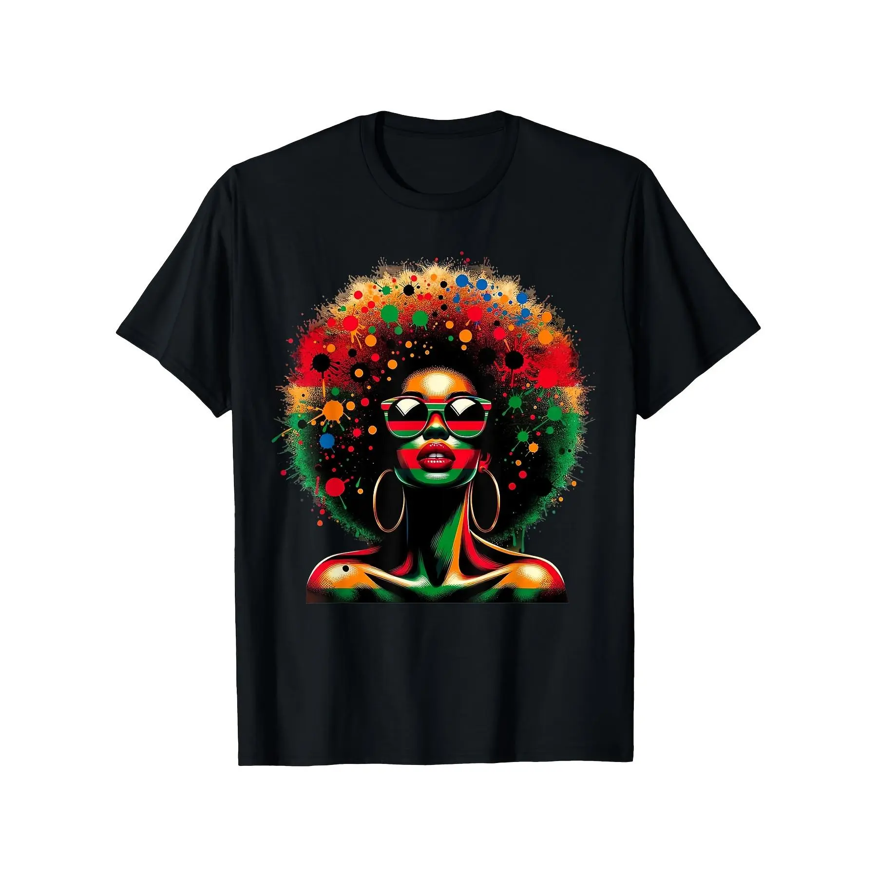[100% Cotton] 100% Cotton Men's & Women's Juneteenth Afro Black History Month T-Shirt - 100% Cotton S-XXXL, Big & Tall Sizes, Afro Design & Proud Queen Graphic, Cultural Apparel for Themed Events & Casual Attire, -