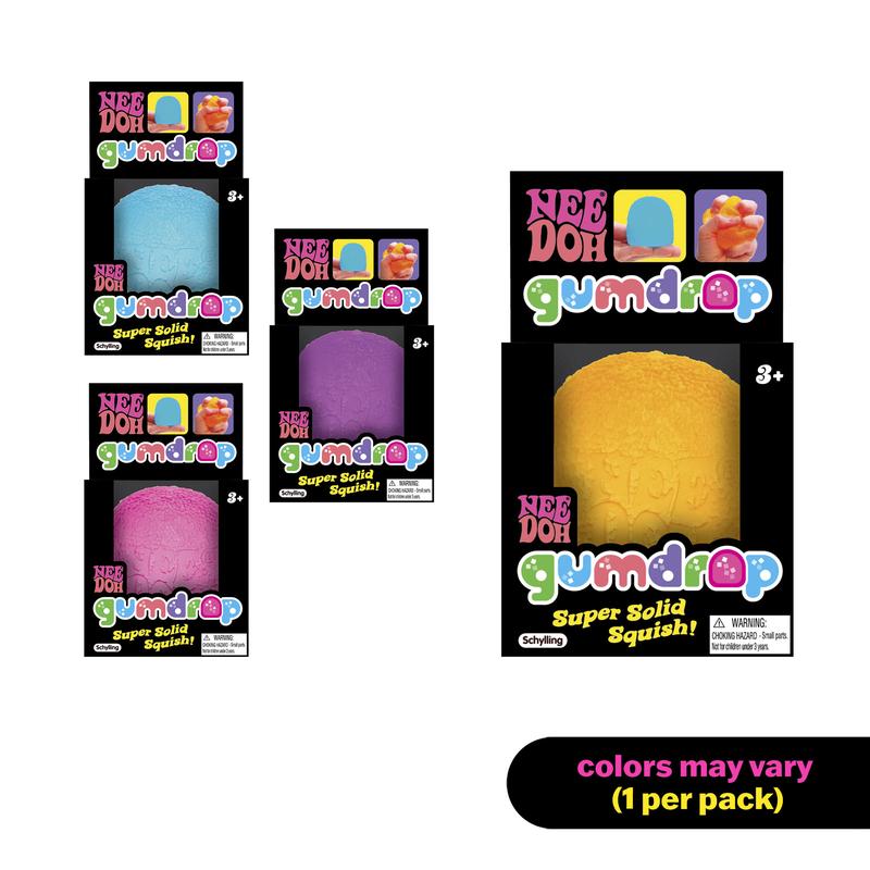 NeeDoh Gumdrop – Gumdrop-Shaped Sensory Toy with Groovy Squeeze, 4 Assorted Colors (One Random Color)