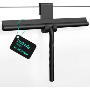 Silicone Shower Squeegee with Hanger, 13″/33cm Shower Glass Cleaner Wiper, Black Window Squeegee Scraper with Stainless Steel Core for Home Bathroom Kitchen Car Glass Doors