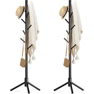 Wooden Coat Rack Stand with 8 Hooks  Zealand Pine 3 Adjustable Coat Standing Tree Easy Assembly for Coats, Hats, Scarves and Handbags for Entryway, Hallway, Bedroom, Office,2 PCS