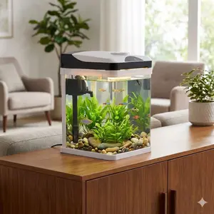 2 Gallon Fish Aquarium LED Square Glass 7 Color Self Cleaning