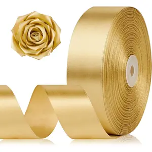 1-1/2 Inch 100 Yards Champagne  Satin Ribbon, Solid Fabric Ribbon Roll for Mother's Day Flower Bouquet,  Wrapping, Roses Making, Handmade Crafts