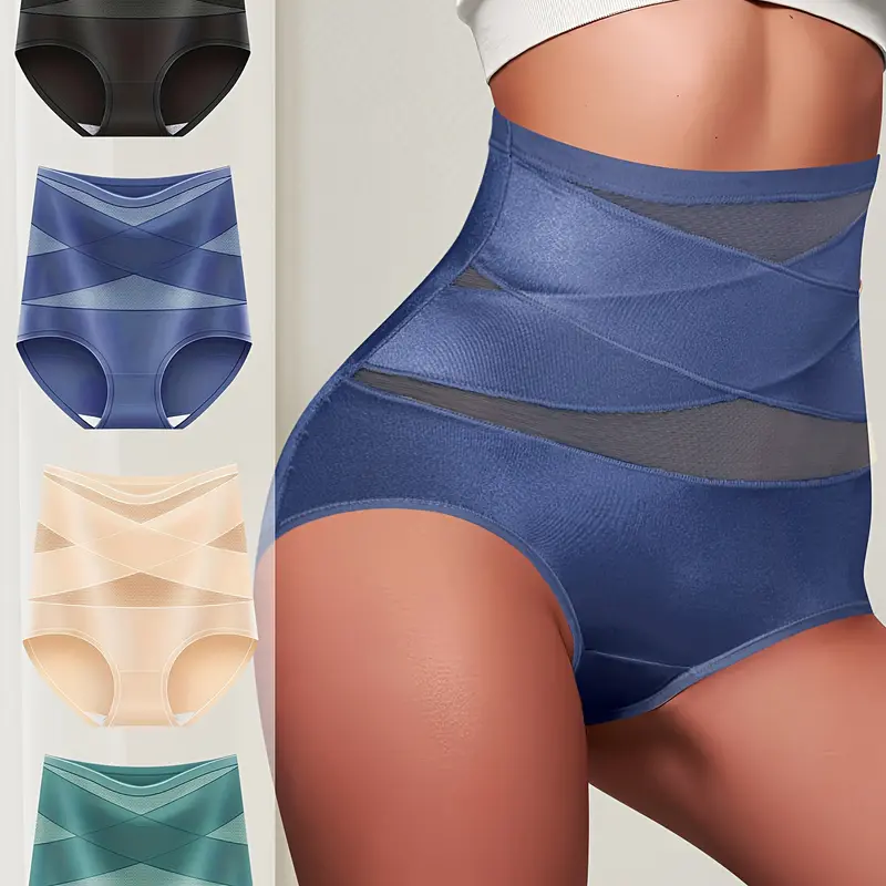 QUASTI 3/4PCS Women's High-Waist Briefs, Polyamide Crossover Soft Fabric Minimalist Full Coverage Panties, Fashion Soft No Show Comfortable Lady Underwear Women, S-XXL
