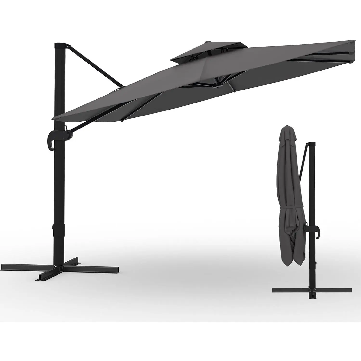 10x10 Ft Square Cantilever Patio Umbrella with 360° Rotation & Adjustable Height, Heavy Duty Aluminum Outdoor Umbrella for Garden, Backyard & Poolside (Base Not Included)