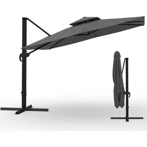 10x10 Ft Square Cantilever Patio Umbrella with 360° Rotation & Adjustable Height, Heavy Duty Aluminum Outdoor Umbrella for Garden, Backyard & Poolside (Base Not Included)