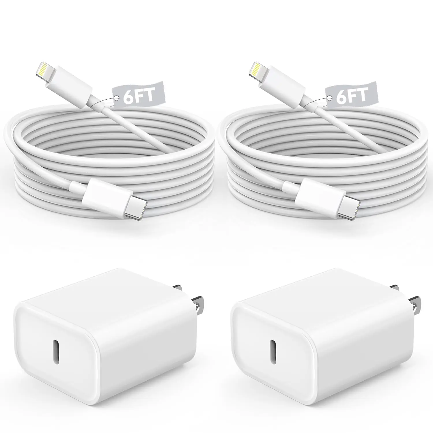 Fast Charger For iPhone 14,2-Pack 20W USB C Wall Charger With 6FT Type-C to Lightning Cables for iPhone 14/13/12/11 Pro Max,Mini,8, iPad/AirPods