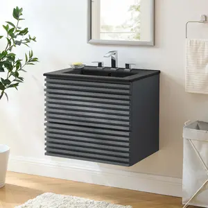 Modway Render 24" Wall-Mount Bathroom Vanity in Gray Black